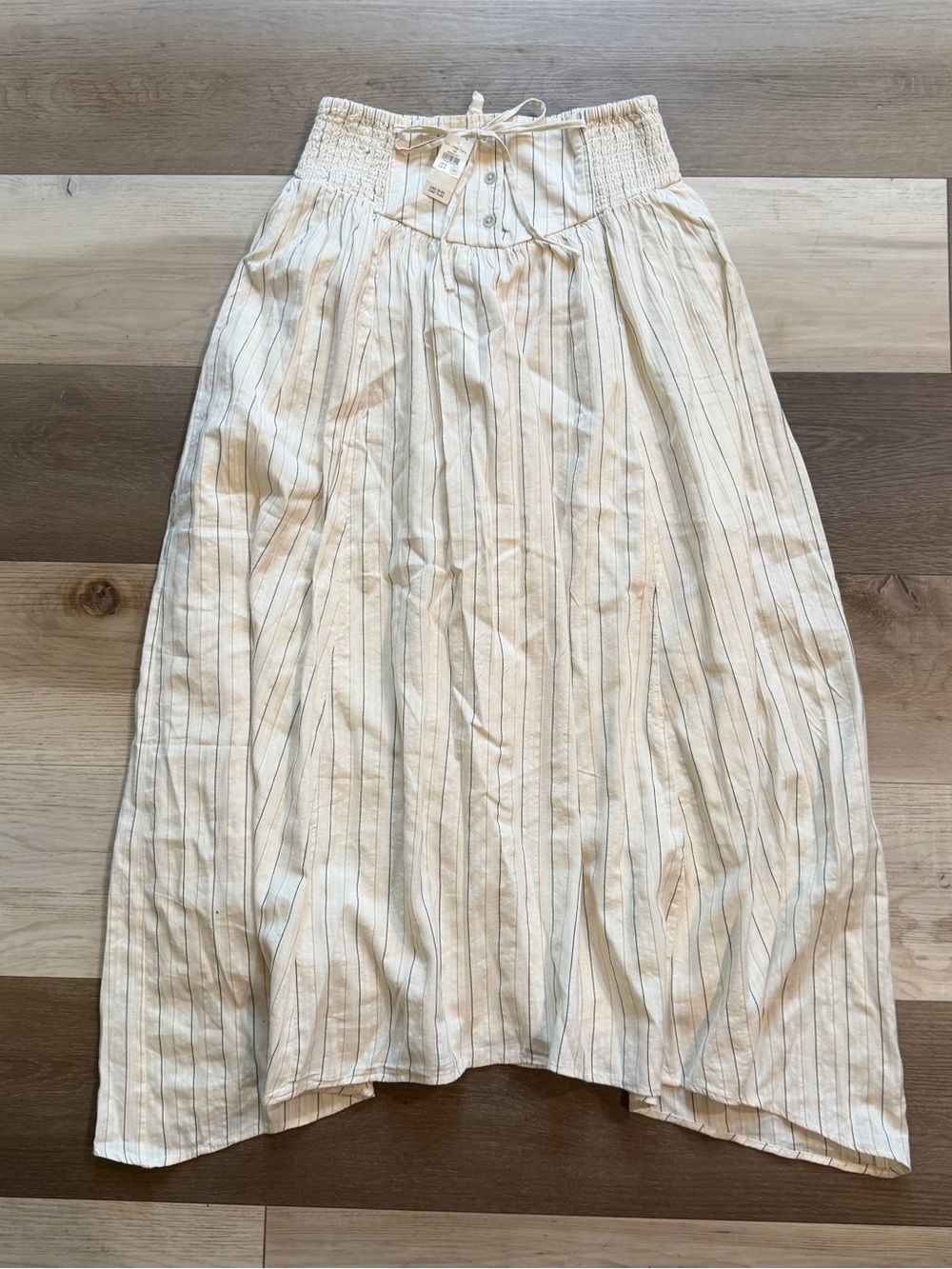 NWT Aerie Cream Striped Smocked-Waist Lined Maxi Skirt Size S
